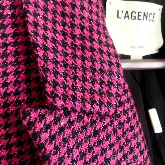 NWT Revolve L'AGENCE Chamberlain Black + Pink Houndstooth Blazer - Picture 4 of 10